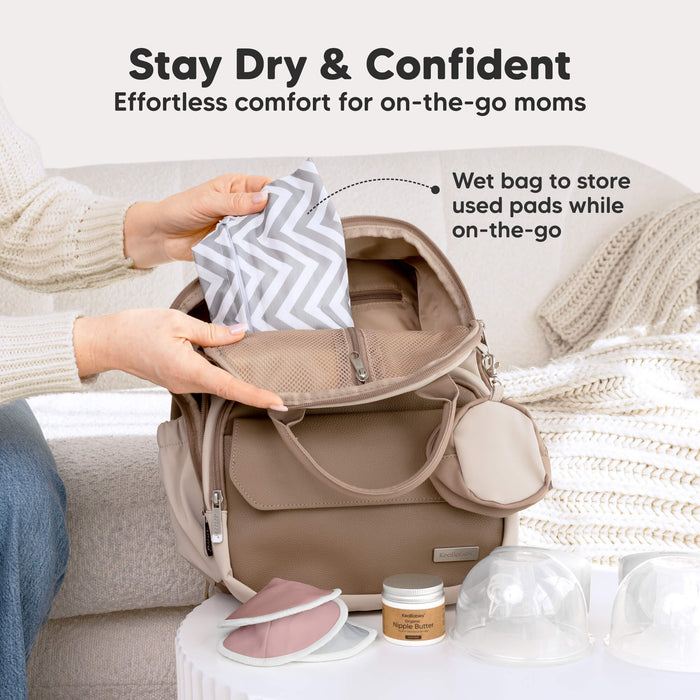 Stay Dry & Confident - Effortless comfort for on-the-go moms. Wet bag to store used pads while on-the-go