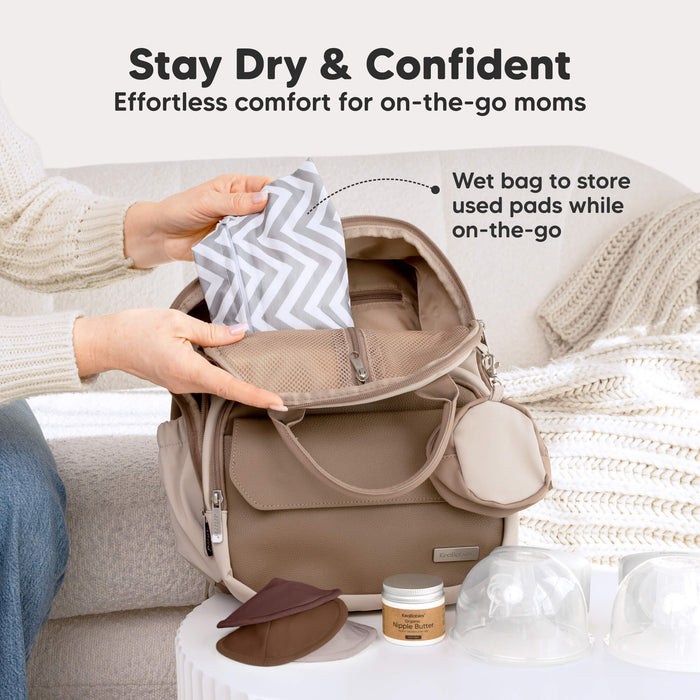 Stay Dry & Confident - Effortless comfort for on-the-go moms. Wet bag to store used pads while on-the-go