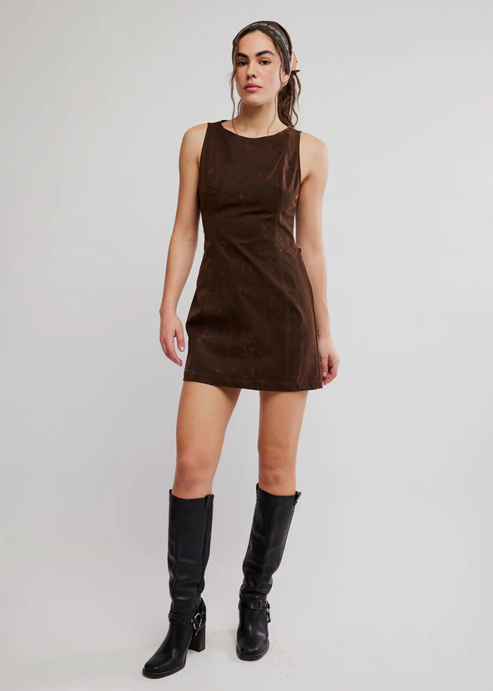 Atlas Suede Mini Dress - Chocolate