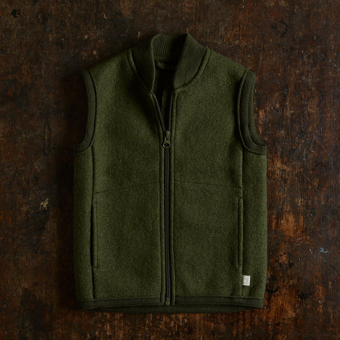 Baby & Kids Boiled Merino Wool Zip Vest - Olive