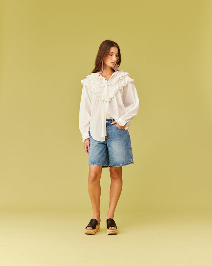 BLANCA RUFFLE BLOUSE WHITE