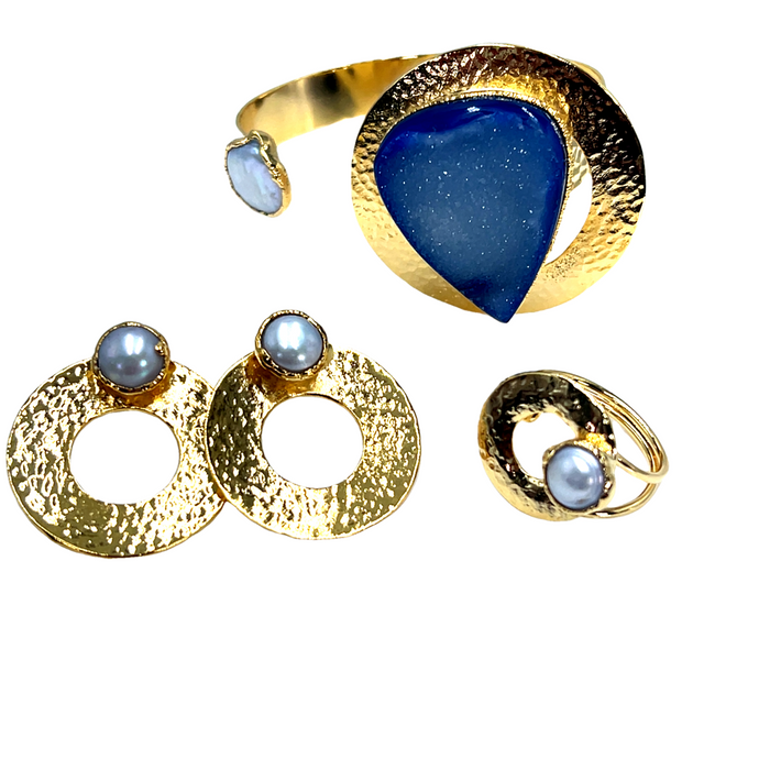 Style the Blue Gemstone & Pearl Bracelet Set exclusively at Born To Glam