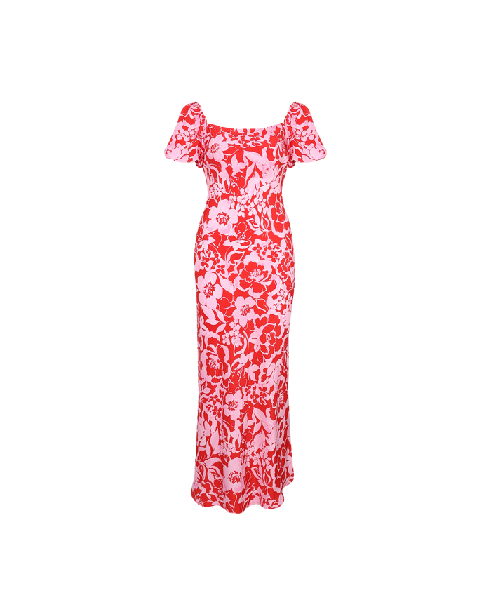 BOBBI SILK MIDI DRESS CHERRY FLORAL