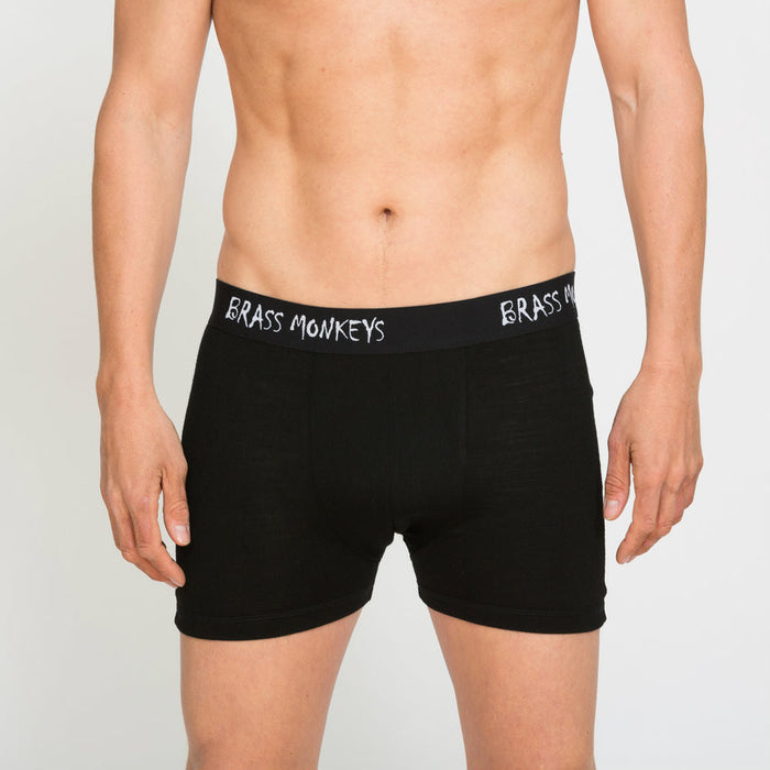 Man wearing Merino black boxers.