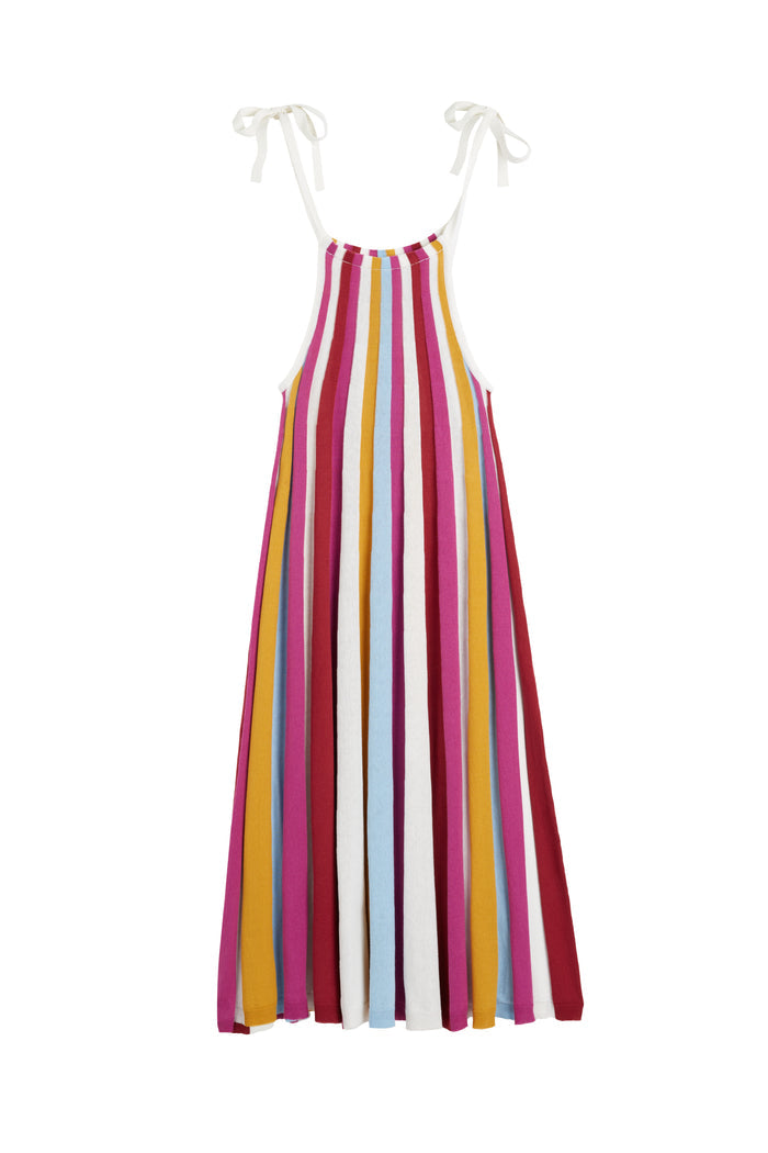 Cream Cotton Rainbow Swing Dress