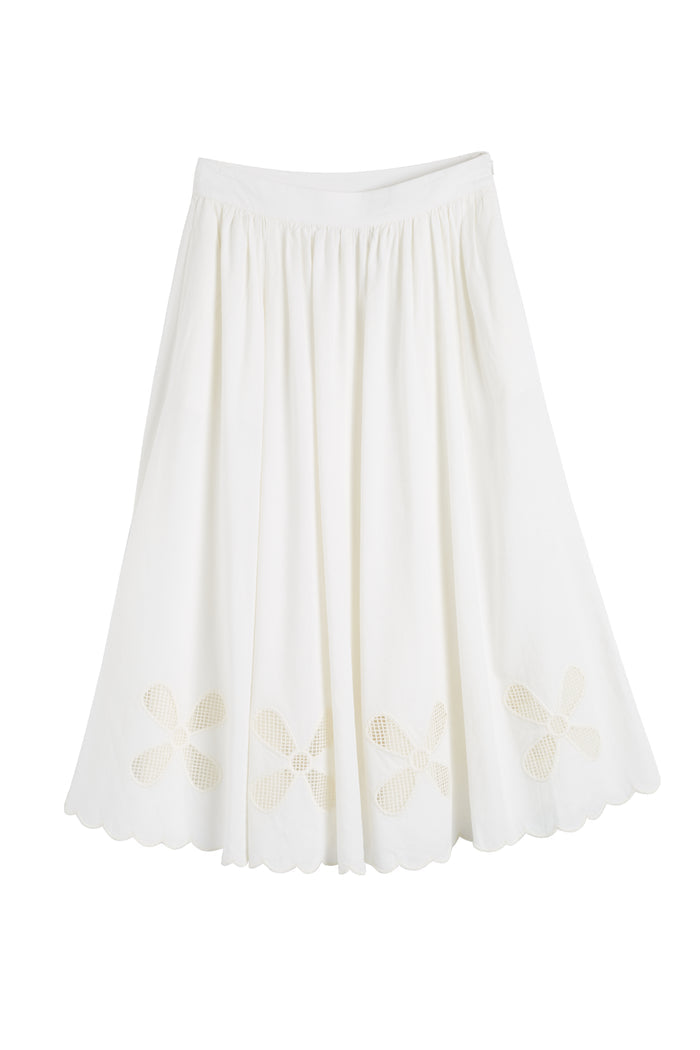 Cream Linen-Blend Broderie Skirt