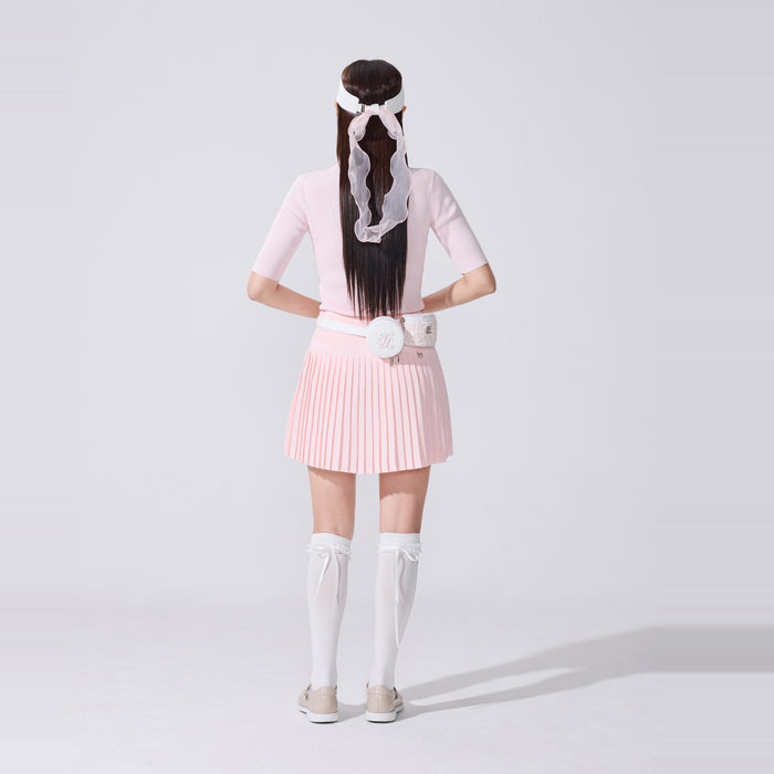 Crochet Flare Pleated Skirt (Coral)