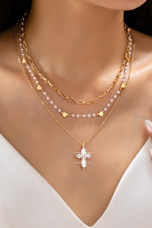 Divine Drama Pearl Station & Cross Pendant Chain-Cute-Trendy-Shop-Womens-Boutique-Clothing-Store
