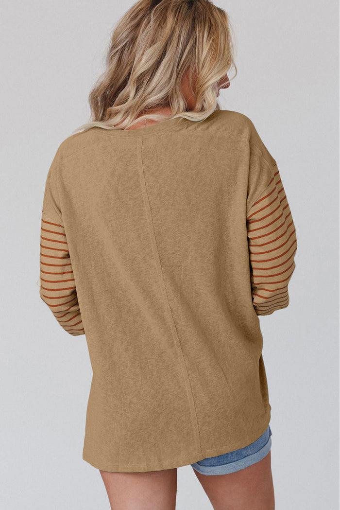 Fiery Red Colourblock Striped Bishop Sleeve Top - Tops/Long Tops