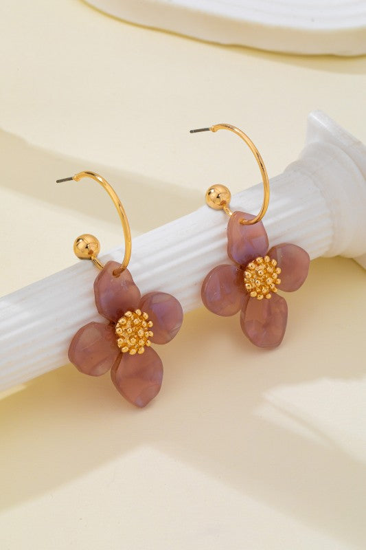 Garden Glam Acrylic Floral Wire Dangles-Mauve-Cute-Trendy-Shop-Womens-Boutique-Clothing-Store