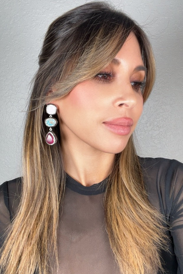 Style the Gemstone Crystal Triple Tier 925 Sterling Silver Dangle Earring exclusively at Born To Glam