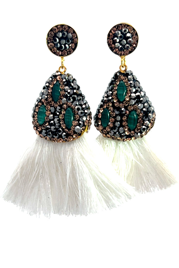 Style the Geometric Small Tassel Gemstone Earring exclusively at Born To Glam