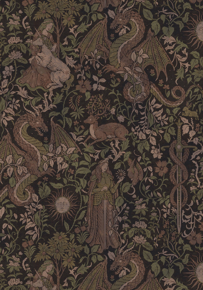 Haunt Medieval Print Wrap Midi Shirt Dress