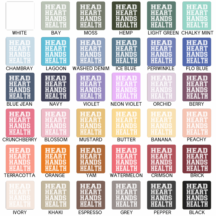 Head, Heart, Hand, Health White Ink– Comfort Colors T-Shirt