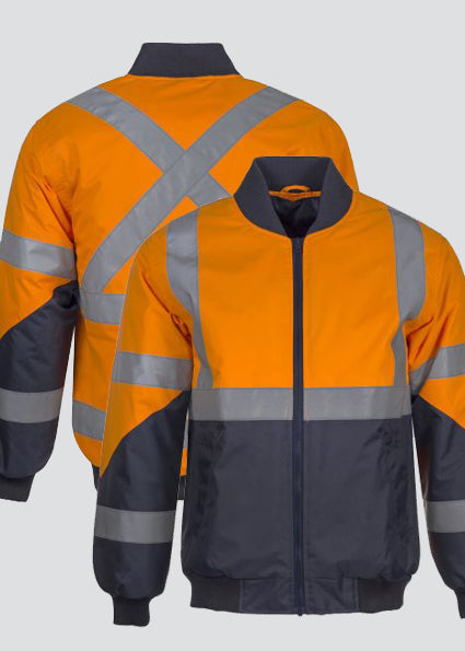 Hi Vis Two Tone Waterproof Bomber Jacket With X Pattern CSR Reflective Tape - WW9003