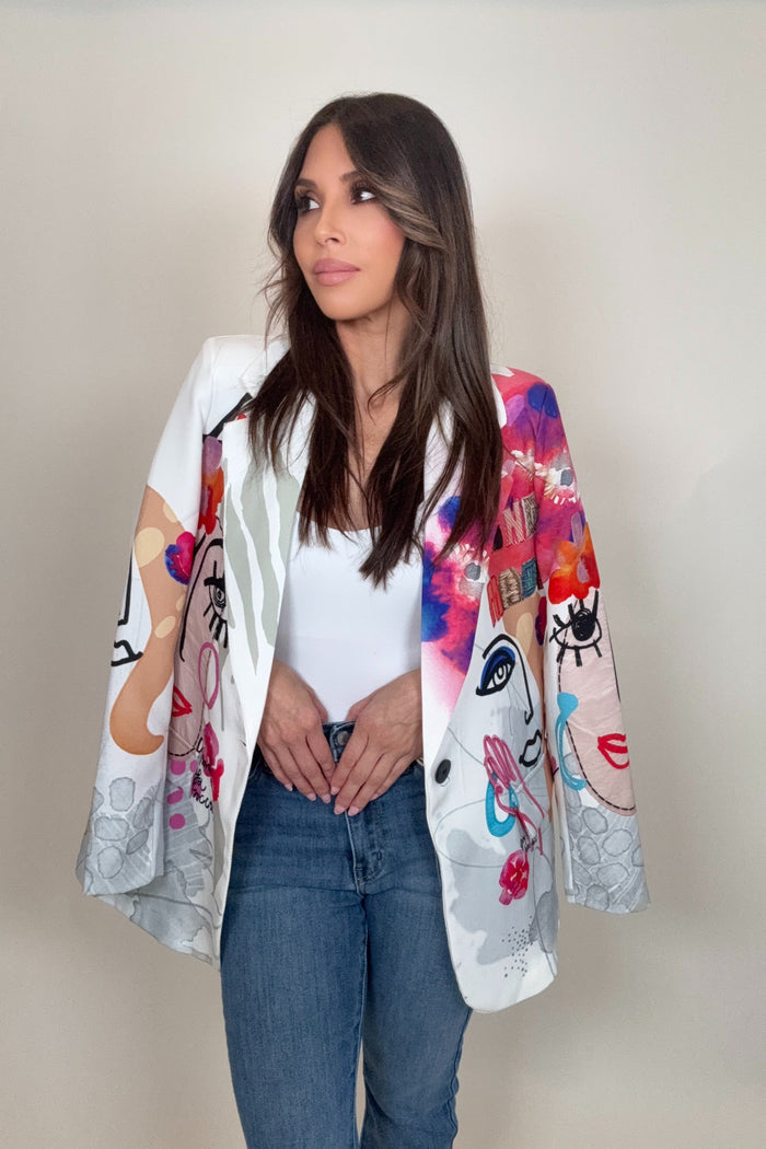 Style the Italian Picasso Print Blazer exclusively at Born To Glam