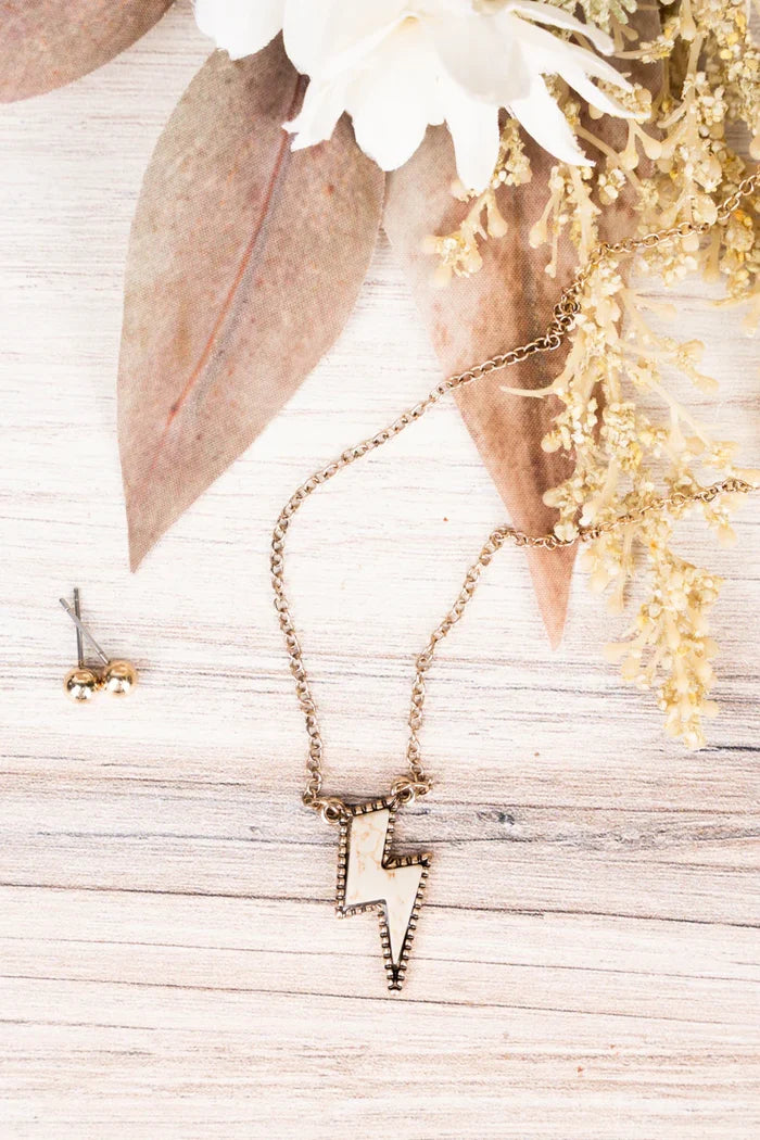 Ivory Addyston Bolt Necklace and Earring Set