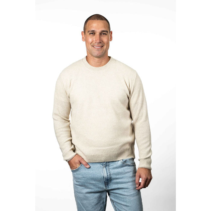 Koru - Merino & Possum Moss Stitch Plated Jumper (KO884)White/Natural