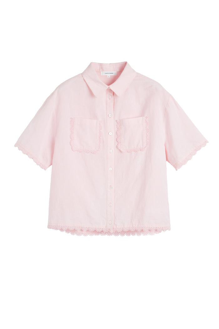 Light-Pink Linen-Blend Scallop Edge Shirt