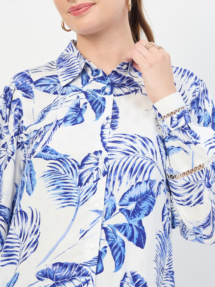 Madame Blue Printed Rayon Full Sleeve Shirt