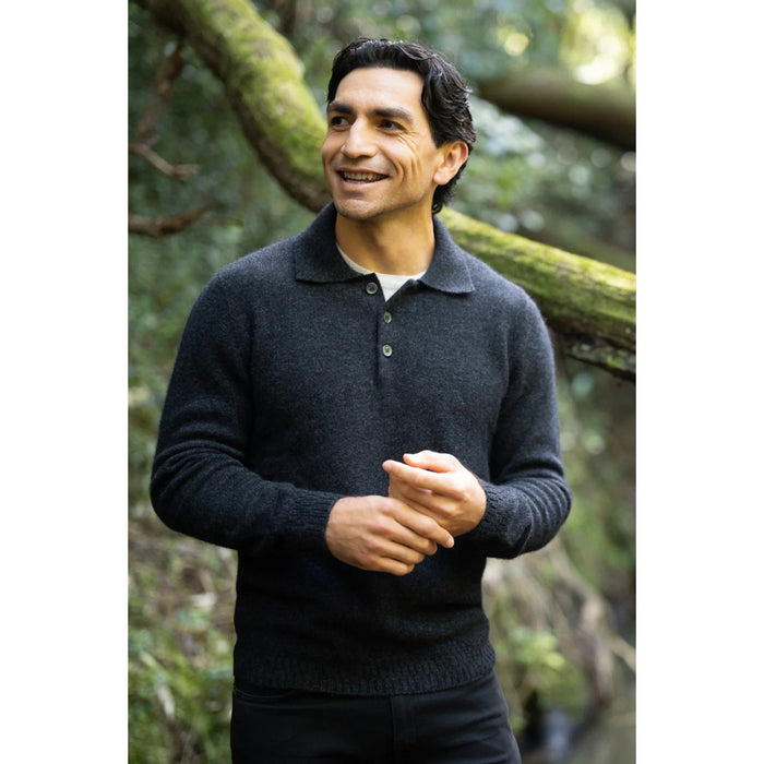 McDonald - Possum and Merino Stepped Stitch Polo (6639) Navy