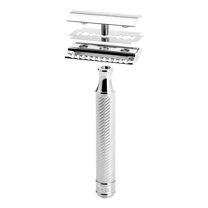 Mühle R89 demontert barberhøvel viser skjæreblad og konstruksjon