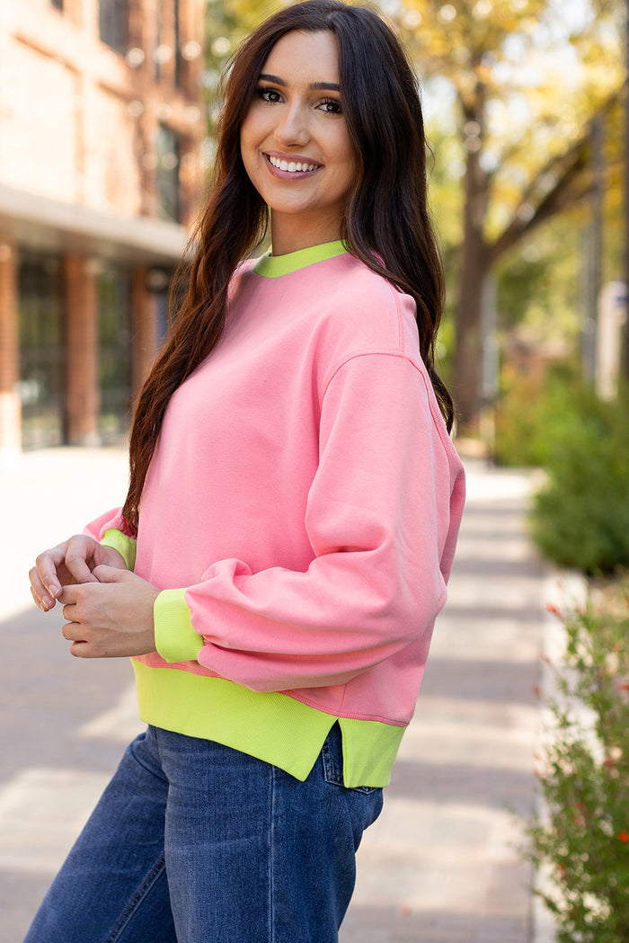 Pink Colourblock Bubble Sleeve Sweatshirt - Tops/Sweatshirts & Hoodies
