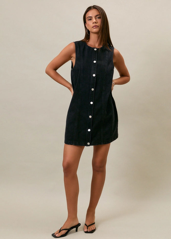 Remi Denim Mini Dress - Washed Black