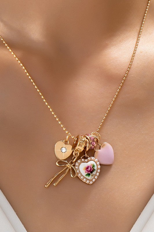 Romantic Coquette Heart & Floral Porcelain Charm Necklace-Cute-Trendy-Shop-Womens-Boutique-Clothing-Store