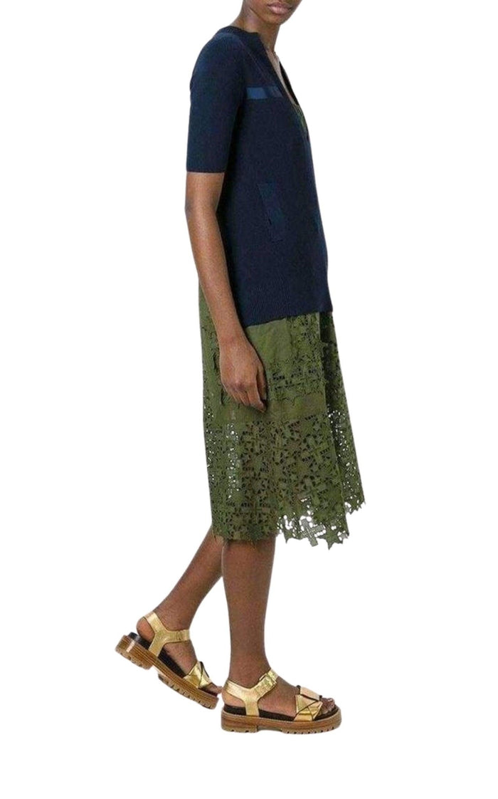 Sacai Sweater Top Green Embroidered Dress - Runway Catalog