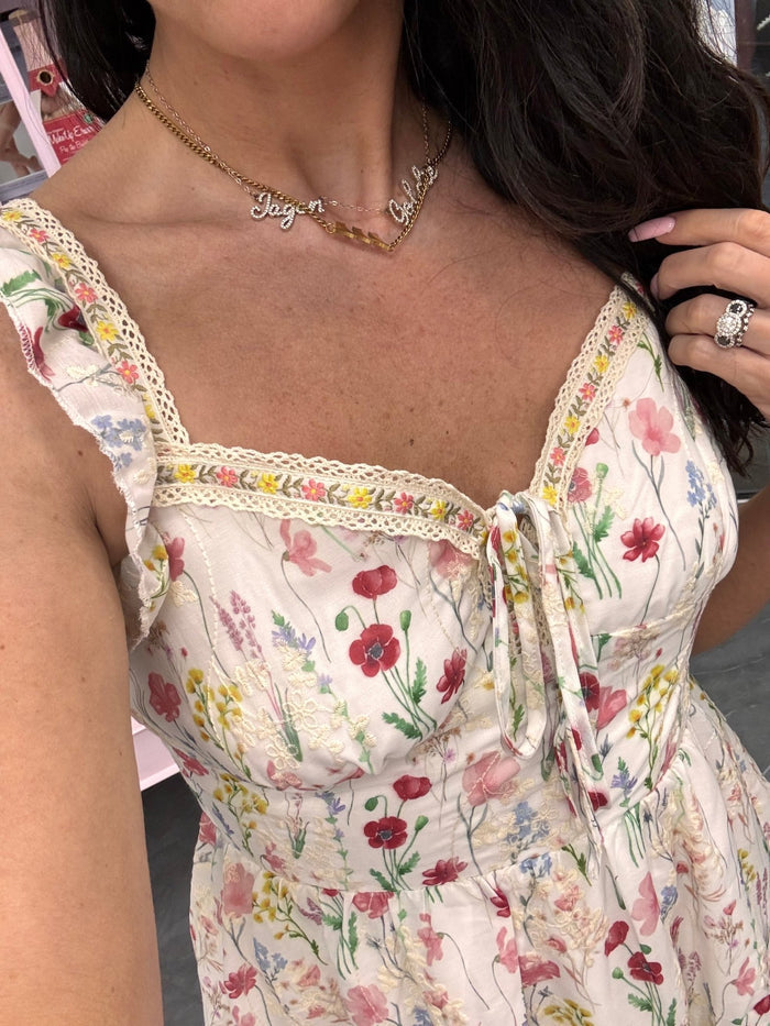 Sweet Meadow Floral Mini Dress - White - Intimate Whispers