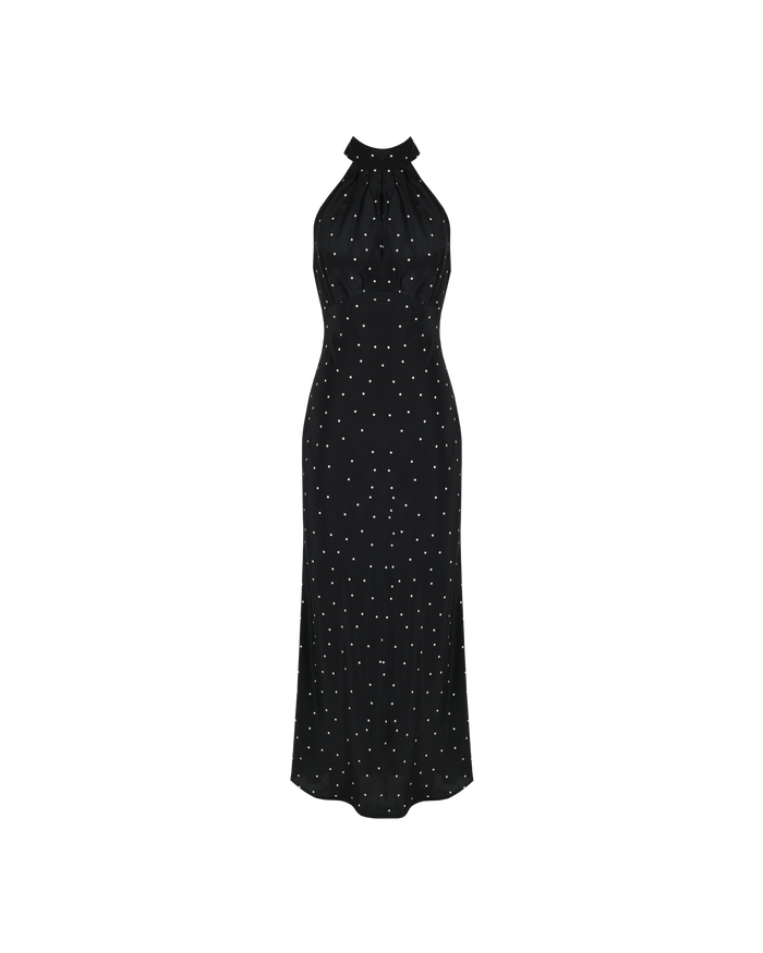 SYMPHONY SILK HALTER DRESS POLKA DOT