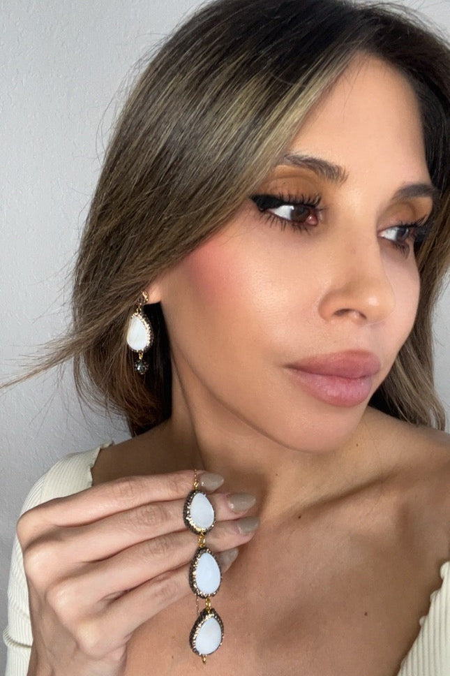 Style the White Druzy Sterling Silver Dangle Earring exclusively at Born To Glam