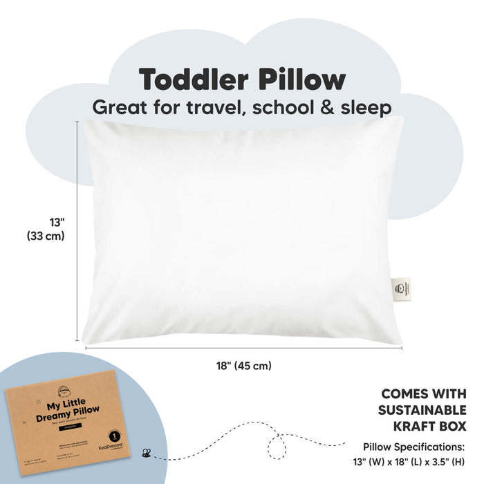 Toddler pillow sized 13 x 18 inches for travel, school, naps, and everyday sleep.
