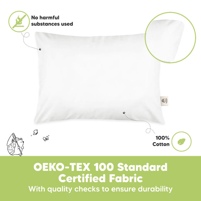 OEKO-TEX certified toddler pillow made from 100% cotton with no harmful substances.