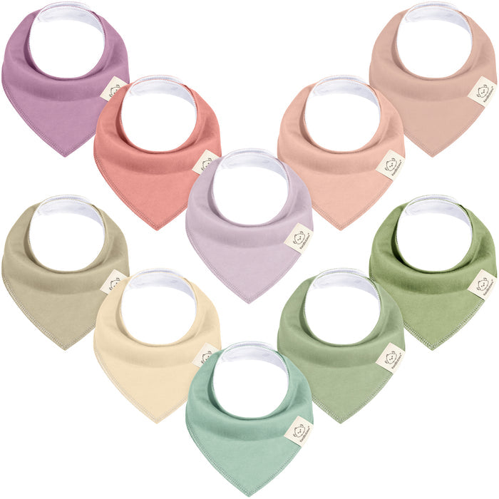10-Pack Bandana Bibs Set featuring soft solid-color for everyday baby wear.