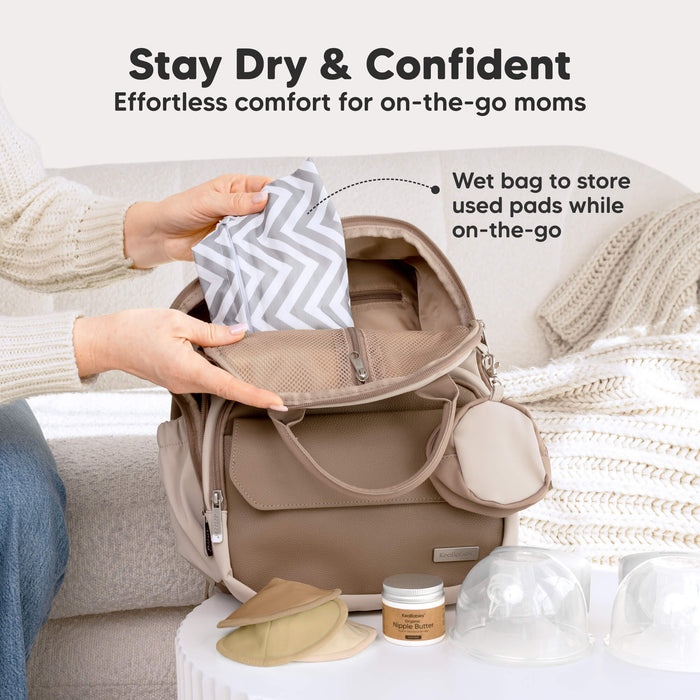 Stay Dry & Confident - Effortless comfort for on-the-go moms. Wet bag to store used pads while on-the-go