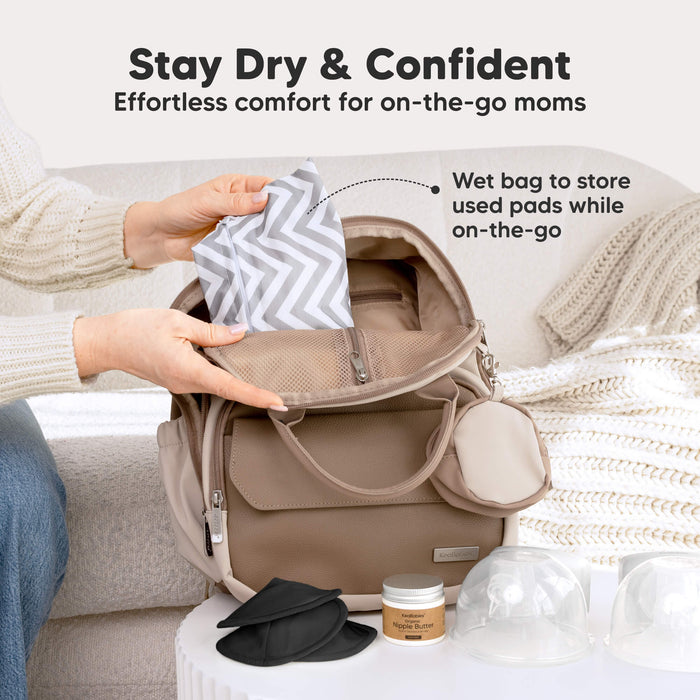 Stay Dry & Confident - Effortless comfort for on-the-go moms. Wet bag to store used pads while on-the-go