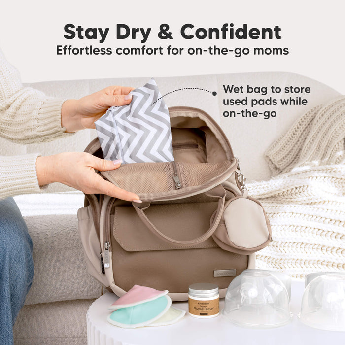 Stay Dry & Confident - Effortless comfort for on-the-go moms. Wet bag to store used pads while on-the-go