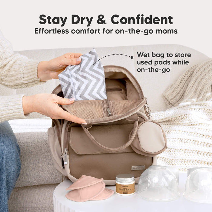 Stay Dry & Confident - Effortless comfort for on-the-go moms. Wet bag to store used pads while on-the-go