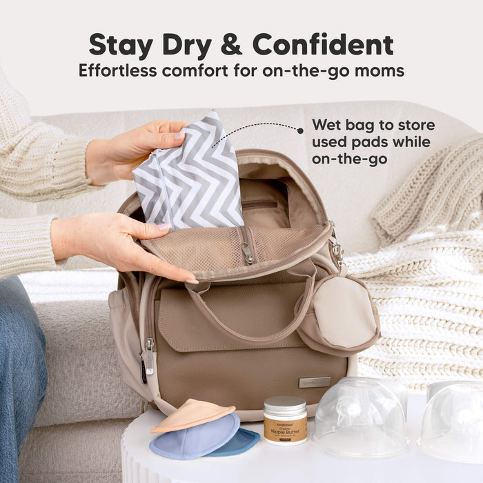 Stay Dry & Confident - Effortless comfort for on-the-go moms. Wet bag to store used pads while on-the-go