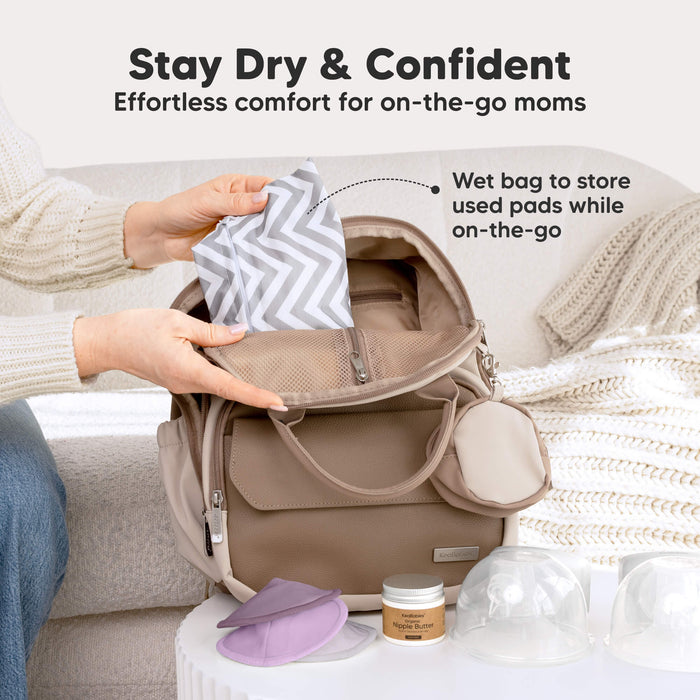Stay Dry & Confident - Effortless comfort for on-the-go moms. Wet bag to store used pads while on-the-go