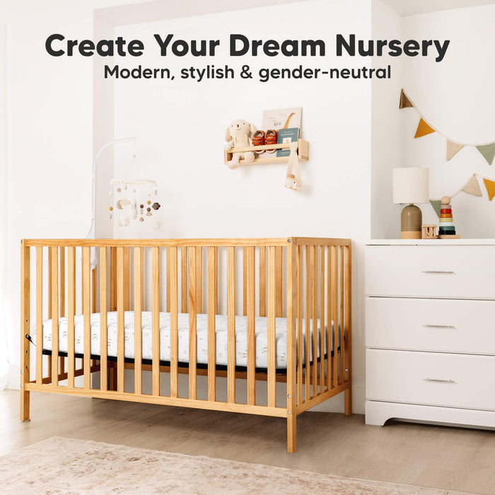 Modern gender-neutral nursery styled with Aereo fitted crib sheet on a standard baby crib