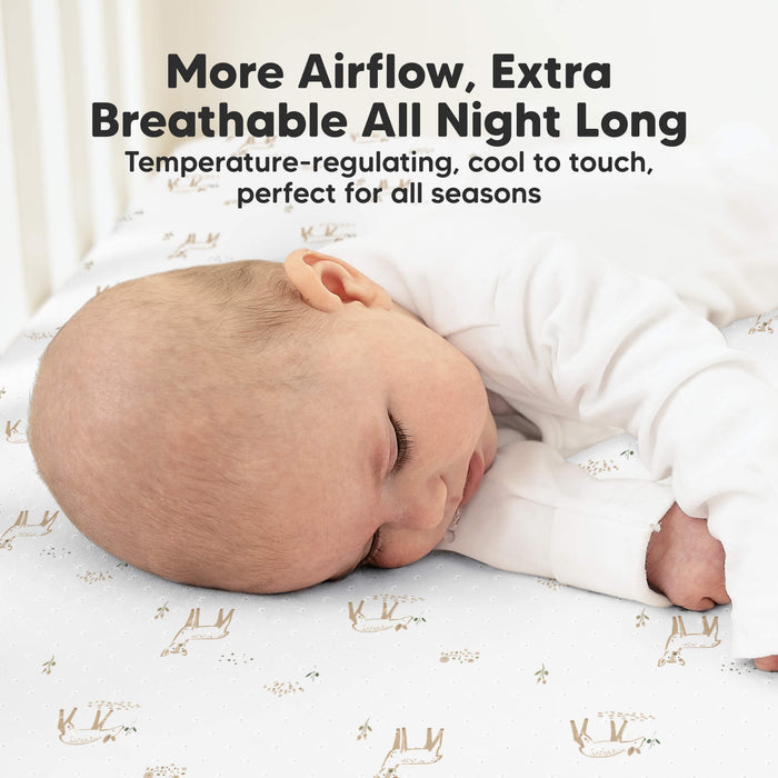 Extra-breathable Aereo fitted crib sheet with temperature-regulating fabric for all-season comfort