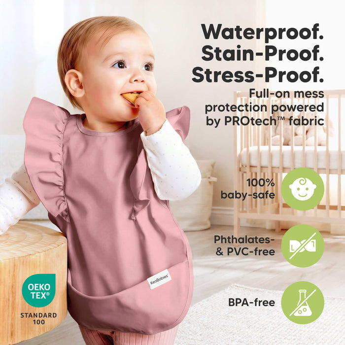 Waterproof. 
Stain-Proof. 
Stress-Proof
Full-on mess protection powered by PROtech fabric 
100% baby-safe
Phtalates & PVC-free
BPA-free
OEXO TEX Standard 100