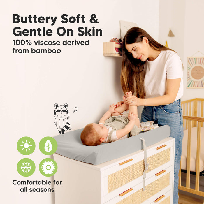 Buttery soft and gentle on skin, 100% viscose derived from bamboo, comfortable for all seasons.
