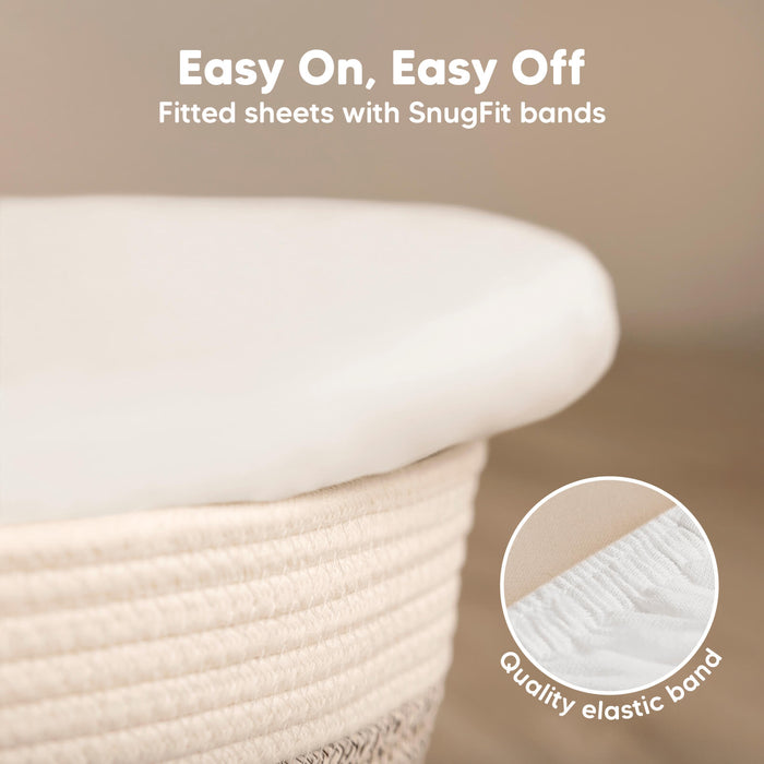 Easy on, easy off fitted sheets with SnugFit elastic bands.