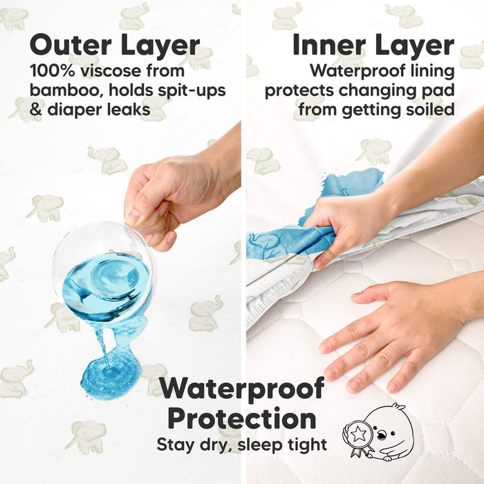 Waterproof Protection - Stay dry, sleep tight (Outer Layer: 100% viscose from bamboo, holds spit-ups & diaper leaks) (Inner Layer: Waterproof lining protects changing pad from getting soiled)