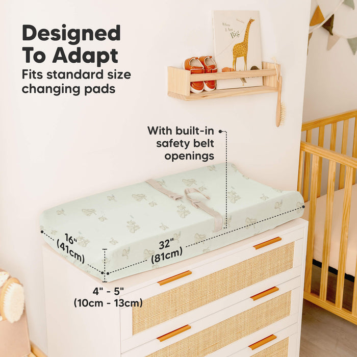 Designed To Adapt - Fits standard size changing pads 32inches long, 16inches wide, and 4-5inches depth (With built-in safety belt openings)