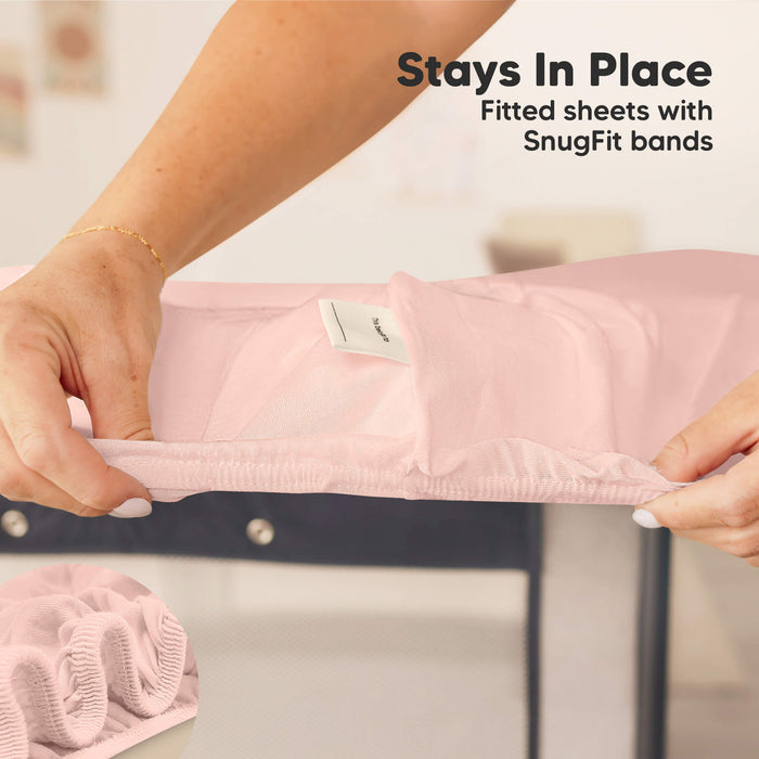 Stays in place with fitted sheets and SnugFit bands.